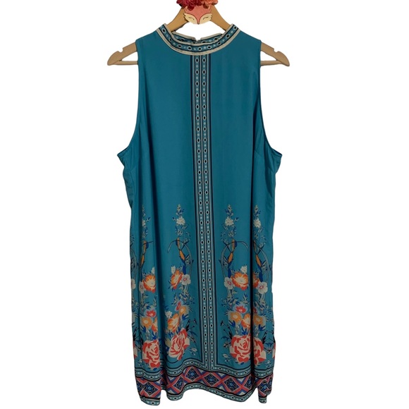 Flying Tomato Dresses & Skirts - Flying Tomato dress blue floral printed high neck midi shift size 14